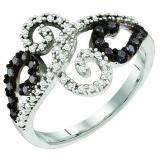 0.33 Carat (ctw) 10k White Gold Round Black & White Diamond Ladies Cocktail Right Hand Ring