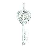 0.18 Carat (ctw) 10k White Gold Round Diamond Ladies Heart Key Pendant
