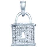 0.12 Carat (ctw) 10k White Gold Round Diamond Ladies Micro Pave Lock Pendant