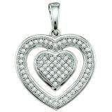 0.20 Carat (ctw) 10k White Gold Round Diamond Ladies Heart Pendant
