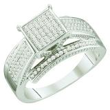 0.33 Carat (ctw) 10k White Gold Round White Diamond Ladies Micro Pave Bridal Engagement Ring