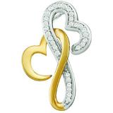 0.10 Carat (ctw) 10k White Gold Brilliant White Diamond Ladies Double Heart Pendant