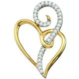 0.10 Carat (ctw) 10k Yellow Gold White Diamond Ladies Heart Pendant