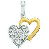 0.08 Carat (ctw) 10k White Gold Brilliant White Diamond Ladies Two Tone Double Heart Pendant