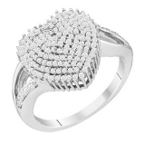 0.50 Carat (ctw) 10k White Gold Brilliant White Diamond Ladies Micro Pave Split Shank Heart Promise Ring