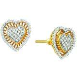 0.30 Carat (ctw) 10k Yellow Gold Brilliant White Diamond Ladies Micro Pave Heart Earrings