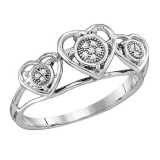 0.03 Carat (ctw) 10k White Gold Round White Diamond Ladies Three Hearts Promise Ring