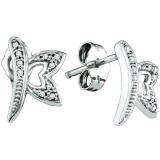 0.05 Carat (ctw) 10k White Gold Brilliant White Diamond Ladies Dragonfly Micro Pave Earrings