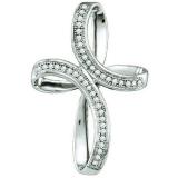 0.12 Carat (ctw) 10k White Gold Brilliant White Diamond Ladies Cross Pendant
