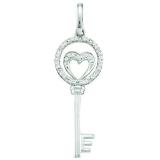 0.10 Carat (ctw) 10k White Gold White Diamond Ladies Micro Pave Key Pendant