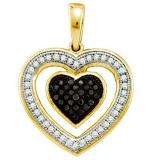 0.20 Carat (ctw) 10k Yellow Gold Black & White Diamond Ladies Heart Pendant