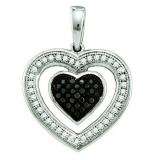 0.20 Carat (ctw) 10k White Gold Black & White Diamond Ladies Heart Pendant