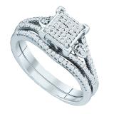 0.33 Carat (ctw) 10k White Gold Round White Diamond Ladies Micro Pave Bridal Engagement Ring Set