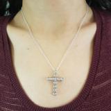 0.04 Carat (ctw) 10k White Gold Round White Diamond Ladies Cross Pendant