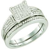 0.33 Carat (ctw) 10k White Gold Round White Diamond Ladies Micro Pave Bridal Engagement Ring set