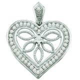 0.10 Carat (ctw) 10k White Gold White Diamond Ladies Vintage Style Heart Pendant