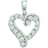 0.05 Carat (ctw) 10k White Gold Round Diamond Ladies Heart Pendant