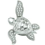 0.10 Carat (ctw) 10k White Gold White Diamond Ladies Sea Turtle Pendant