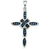 0.21 Carat (ctw) 10k White Gold Blue Diamond Ladies Cross Pendant