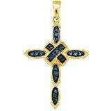 0.21 Carat (ctw) 10k Yellow Gold Blue Diamond Ladies Cross Pendant