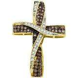 0.57 Carat (ctw) 10k Yellow Gold Round Brown & White Diamond Ladies Cross Pendant