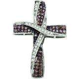 0.57 Carat (ctw) 10k White Gold Brown & White Diamond Ladies Cross Pendant