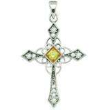 0.31 Carat (ctw) 10k White Gold Yellow & White Diamond Ladies Vintage Style Cross Pendant
