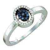 0.17 Carat (ctw) 10k White Gold Blue & White Diamond Ladies Cluster Ring