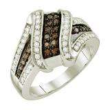 0.55 Carat (ctw) 10k White Gold Round Champagne & White Diamond Ladies Right Hand Fashion Band