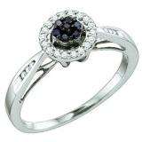 0.20 Carat (ctw) 10k White Gold Black & White Diamond Ladies Cluster Flower Engagement Ring