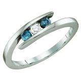 0.25 Carat (ctw) 10k White Gold Blue & White Diamond Ladies 3 Stone Band Ring