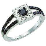 0.58 Carat (ctw) 10k White Gold Black & White Diamond Ladies Bridal Engagement Ring