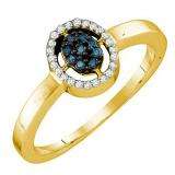 0.17 Carat (ctw) 10k Yellow Gold Blue & White Diamond Ladies Cluster Ring