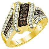 0.55 Carat (ctw) 10k Yellow Gold Round Champagne & White Diamond Ladies Right Hand Fashion Band