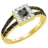 0.58 Carat (ctw) 10k Yellow Gold Black & White Diamond Ladies Bridal Engagement Ring