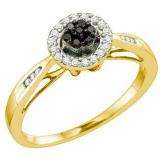 0.20 Carat (ctw) 10k Yellow Gold Black & White Diamond Ladies Cluster Flower Engagement Ring