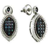 0.25 Carat (ctw) Sterling Silver Blue Diamond Ladies Dangling Earrings