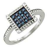 0.26 Carat (ctw) Sterling Silver Round Blue Diamond Ladies Cluster Ring