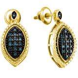 0.25 Carat (ctw) 18k Yellow Gold Plated Sterling Silver Blue Diamond Ladies Dangling Earrings