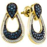 0.68 Carat (ctw) 18k Yellow Gold Plated Sterling Silver Round Blue Diamond Ladies Drop Earrings