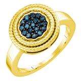 0.25 Carat (ctw) 18k Yellow Gold Plated Sterling Silver Round Blue Diamond Ladies Cluster Ring