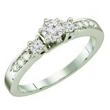 0.40 Carat (ctw) 14k White Gold Round White Diamond Ladies 3 Stone Bridal Engagement Ring