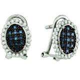 0.34 Carat (ctw) 10k White Gold Blue & White Diamond Ladies Oval Shape Earrings