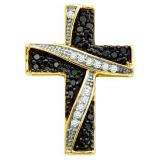 0.24 Carat (ctw) 10k Yellow Gold Black & White Diamond Ladies Cross Pendant