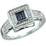 0.19 Carat (ctw) 10k White Gold Blue & White Diamond Ladies Bridal Engagement Ring
