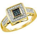 0.19 Carat (ctw) 10k Yellow Gold Blue & White Diamond Ladies Bridal Engagement Ring