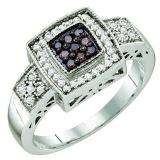 0.36 Carat (ctw) 10k White Gold Round Champagne & White Diamond Ladies Cocktail Right Hand Ring