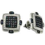 0.40 Carat (ctw) Sterling Silver Blue Diamond Ladies Micro Pave Earrings