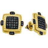 0.40 Carat (ctw) 18k Yellow Gold Plated Sterling Silver Blue Diamond Ladies Micro Pave Earrings