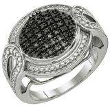 0.24 Carat (ctw) Sterling Silver Blue Diamond Ladies Micro Pave Right Hand Ring